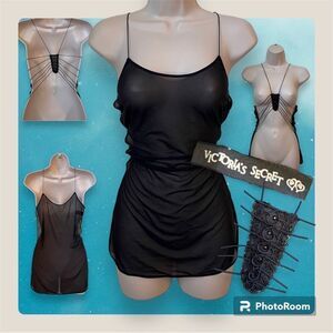 Victoria’s Secret black micro mesh sequin appliqué cage reversible vintage top